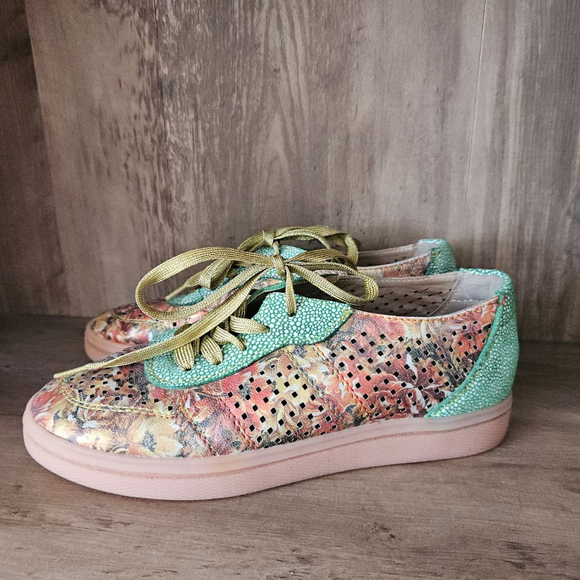 Spring Step Shoes - L'artiste Spring Step Multicolor Floral Pebbled Leather Sneakers Womens 38